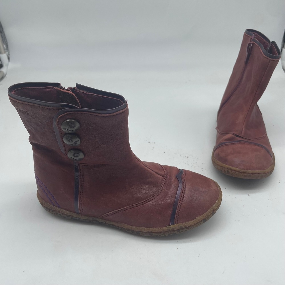 Kickers Kids Burgundy Leather Ankle Boots EU 29 Side Zip
